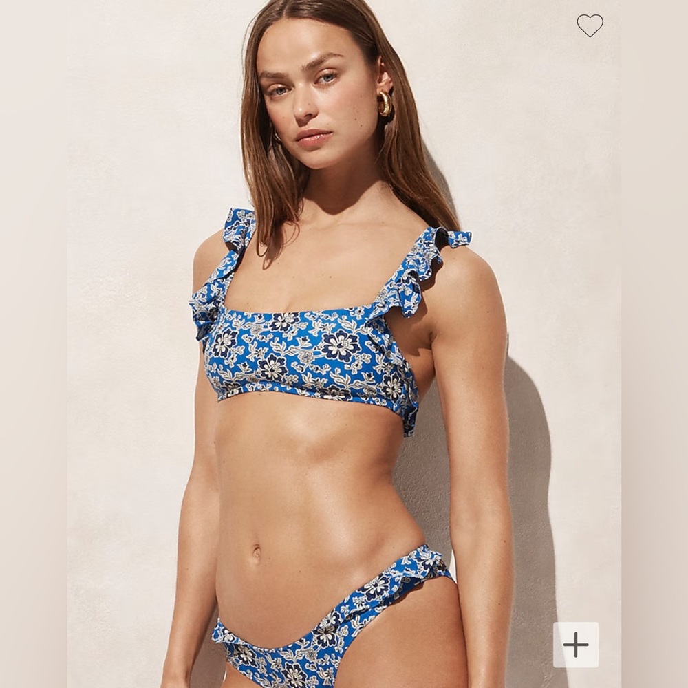 J.Crew Ruffle-strap bikini top in cobalt floral